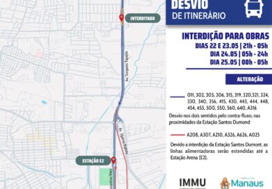 Prefeitura de Manaus informa interdição temporária da plataforma de ônibus Santos Dumont para avanço das obras da nova passarela