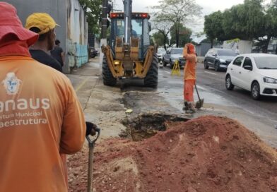 Prefeitura de Manaus executa obra emergencial de recuperação da drenagem na avenida Djalma Batista