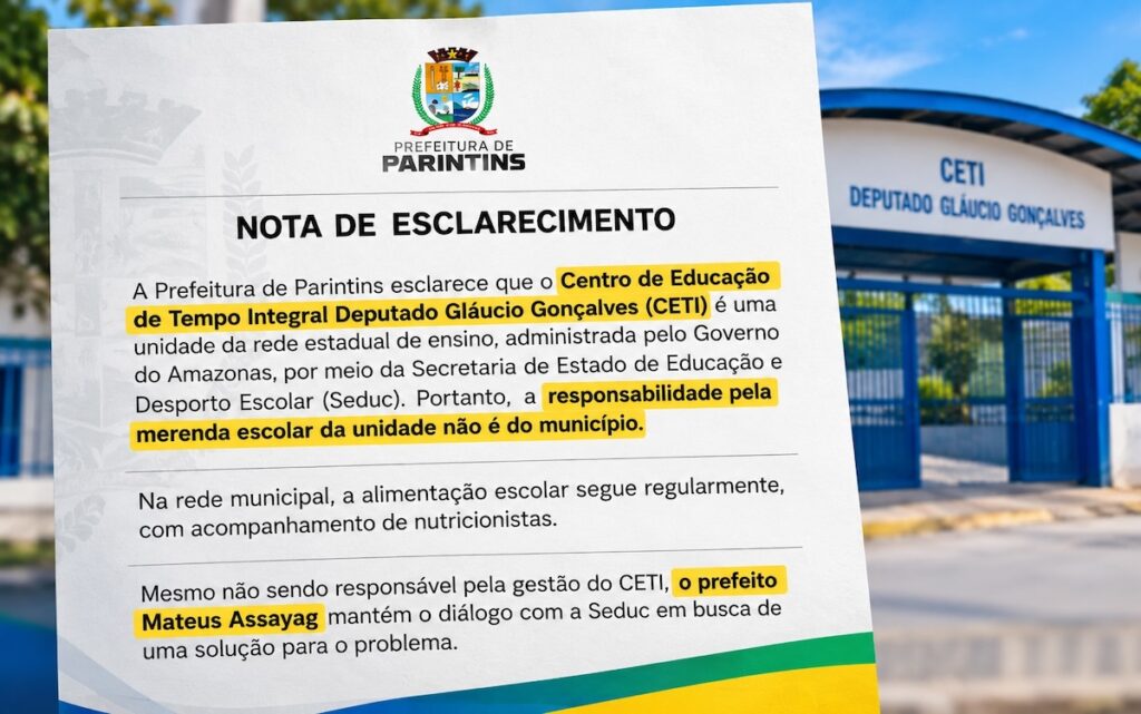 Prefeitura de Parintins esclarece que merenda de escola alvo de protesto é responsabilidade do Estado