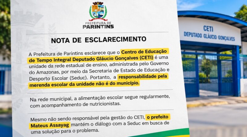 Prefeitura de Parintins esclarece que merenda de escola alvo de protesto é responsabilidade do Estado