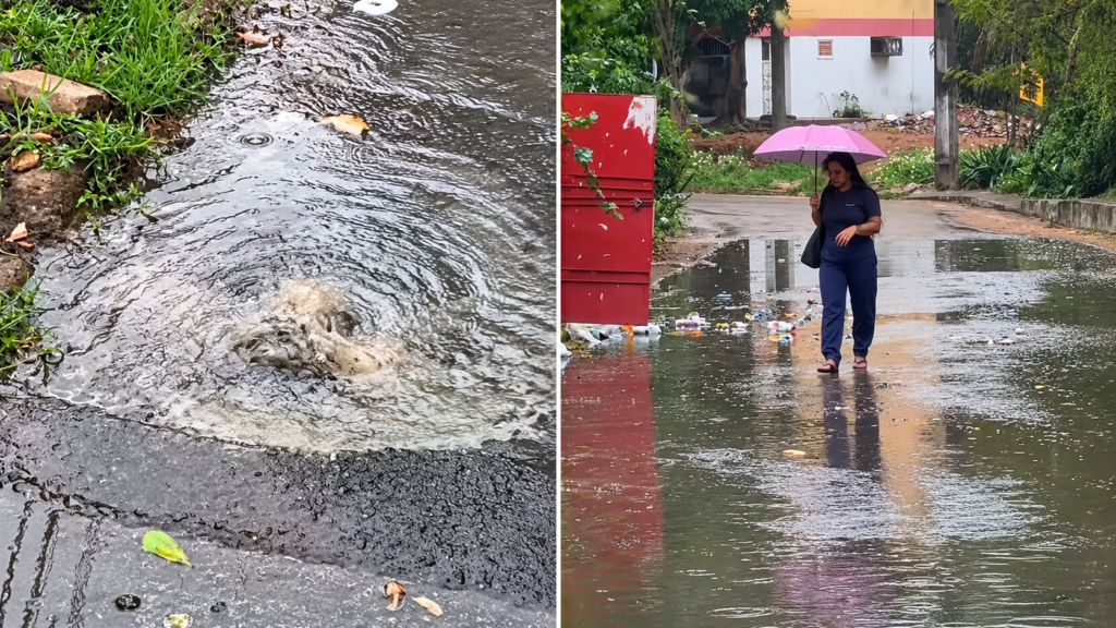 Vazamento de esgoto há 40 dias causa alagamento em conjunto habitacional na zona Oeste de Manaus
